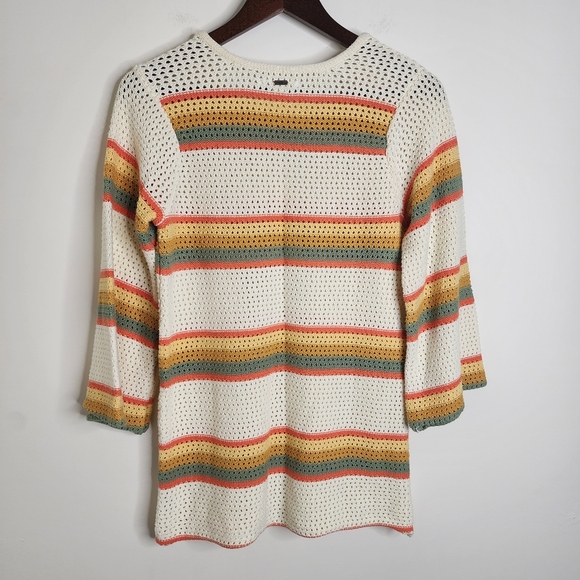 O'neill Striped Open Knit Beach Cover-up Tunic Bell Sleeve Sweater Top Small - Picture 9 of 14